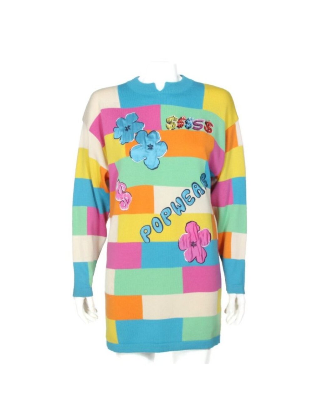 ANDY WARHOL x LOUIS FERAUD Vtg Iconic Popart Flower Knit Tunic Sweater sz 8 /326